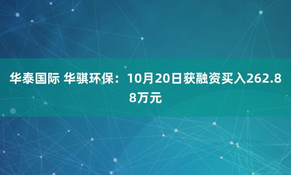 华泰国际 华骐环保：10月20日获融资买入262.88万元
